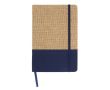 Carnet en jute et RPET avec détail coloré à la base et pages lignées couleur bleu foncé