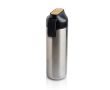 Bouteille thermos en inox avec anse et détail en bambou 600 ml couleur argenté