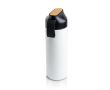 Bouteille thermos en inox avec anse et détail en bambou 600 ml couleur blanc