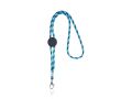 Lanyard tubulaire rayé durable en RPET avec mousqueton 3 cm couleur turquoise