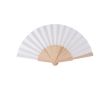 Éventail en RPET blanc avec manche en bois clair couleur blanc cassé