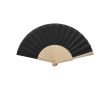 Éventail à main fabriqué en bois et polyester avec design uni couleur noir