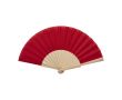 Éventail à main fabriqué en bois et polyester avec design uni couleur rouge