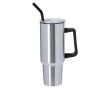 Gobelet isotherme en acier inoxydable poignée et une paille, 1,2 litre couleur argenté