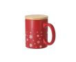 Tasse en céramique motif flocons de neige et couvercle bambou, 300 ml couleur rouge