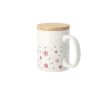 Tasse en céramique motif flocons de neige et couvercle bambou, 300 ml couleur blanc