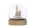 Boule lumineuse avec motif de Noël à l'intérieur et une base en bois couleur naturel