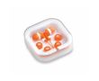 Écouteurs de différentes couleurs avec connexion jack dans étui blanc couleur orange