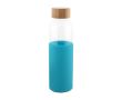 Gourde en verre avec bouchon en bambou et housse en silicone 500ml couleur turquoise