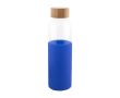 Gourde en verre avec bouchon en bambou et housse en silicone 500ml couleur bleu