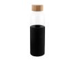 Gourde en verre avec bouchon en bambou et housse en silicone 500ml couleur noir