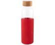 Gourde en verre avec bouchon en bambou et housse en silicone 500ml couleur rouge