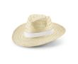 Chapeau en paille naturelle avec ruban sublimé couleur blanc