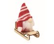 Décoration de Noël en bois : gnome sur traîneau, rembourré en coton couleur rouge