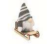 Décoration de Noël en bois : gnome sur traîneau, rembourré en coton couleur gris