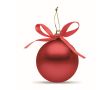 Boule de Noël à suspendre avec ruban, présentée dans une boîte cadeau couleur rouge