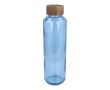 Bouteille en verre recyclé fabriquée en Europe, bouchon en bois 650 ml couleur bleu clair transparent