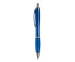 Stylo en plastique transparent avec détails métalliques et encre bleue couleur bleu transparent