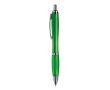 Stylo en plastique transparent avec détails métalliques et encre bleue couleur vert transparent