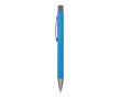 Stylo en aluminium au toucher doux, corps fin et encre noire couleur bleu ciel