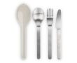 Set de 3 couverts en acier inoxydable dans un étui en plastique couleur beige