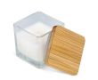 Bougie en cire végétale dans un pot en verre avec couvercle en bambou couleur blanc