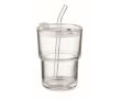 Verre avec couvercle anti-goutte et paille en verre 300ml couleur transparent