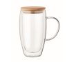 Longue tasse en verre avec anse transparente et couvercle bois 450ml couleur transparent