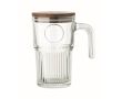 Grande tasse en verre strié avec couvercle en bois et anse 450 ml couleur transparent