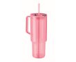 Gobelet portable translucide en RPET avec couvercle et paille 1,2 L couleur rose transparent