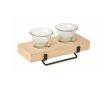 Bougeoir décoratif avec support en bois et en fer pour 2 bougies couleur bois