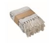 Plaid à franges en coton recyclé présenté avec un ruban 400 g/m² couleur beige