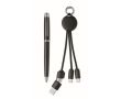 Coffret avec stylo en métal et porte-clés avec câble de charge 2 en 1 couleur noir