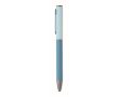 Stylo en aluminium recyclé à mécanisme rotatif et finition caoutchouc couleur turquoise