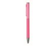 Stylo en aluminium recyclé à mécanisme rotatif et finition caoutchouc couleur fuchsia