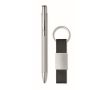 Coffret avec stylo en aluminium recyclé et porte-clés en similicuir couleur argenté