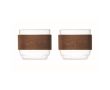 Set de 2 tasses à café en verre avec bande en bois de noyer 120 ml couleur bois