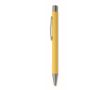 Stylo en aluminium recyclé avec finition caoutchoutée et encre bleue couleur jaune pastel