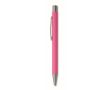 Stylo en aluminium recyclé avec finition caoutchoutée et encre bleue couleur fuchsia