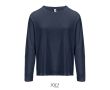 T-shirt coton semi-peigné manches longues col rond couleur bleu marine