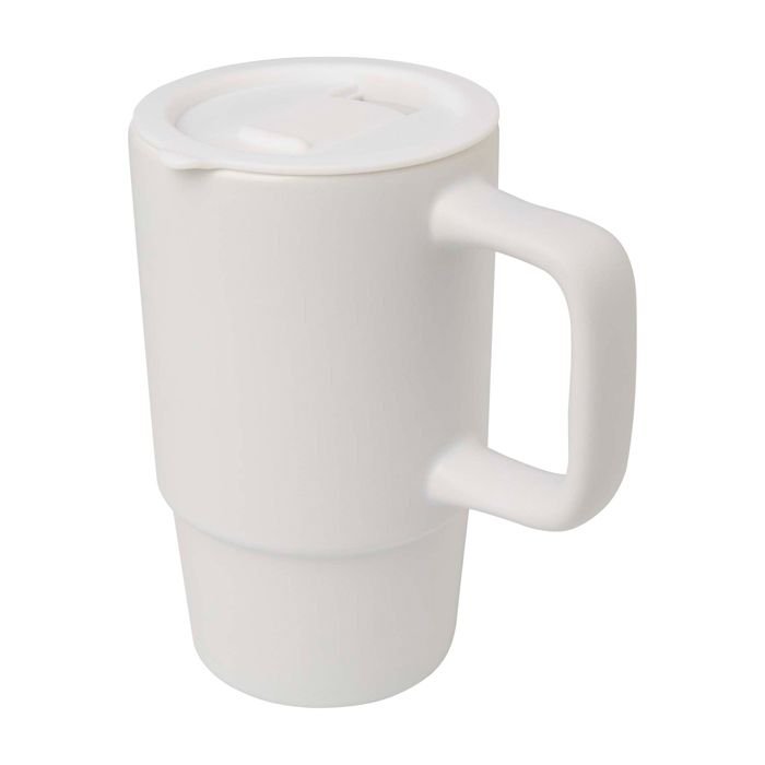 Tasse en céramique avec couvercle en plastique et grande anse 450 ml