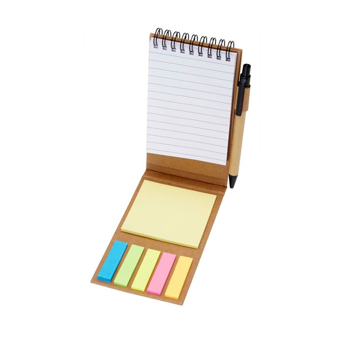 Bloc de notes adhésives jaune et multicolore avec stylo