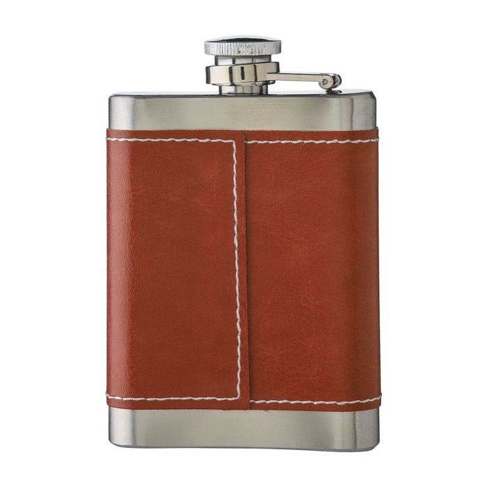 Flacon en acier inoxydable avec étui en cuir marron 100ml