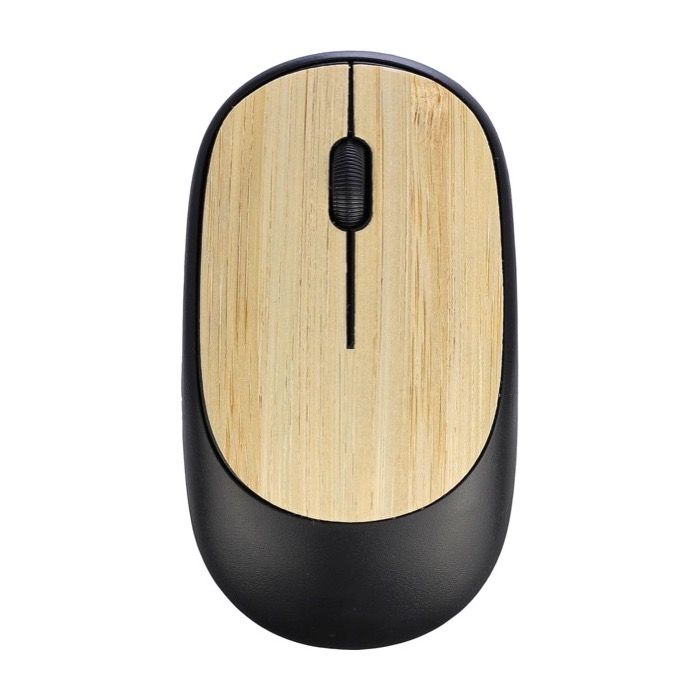 Souris d'ordinateur sans fil noire avec détails en bambou