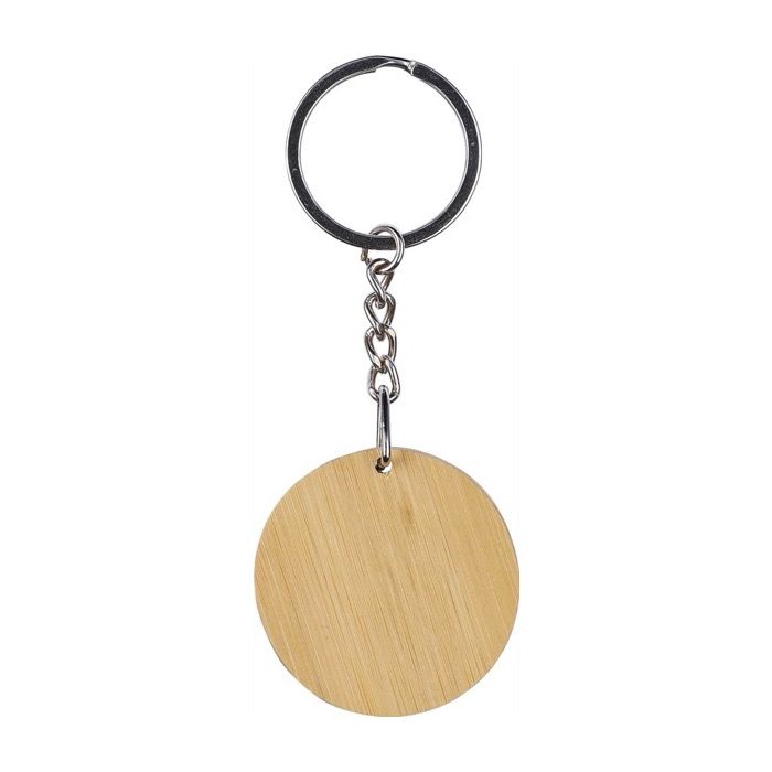 Porte-clés de forme ronde en bambou avec surface noire