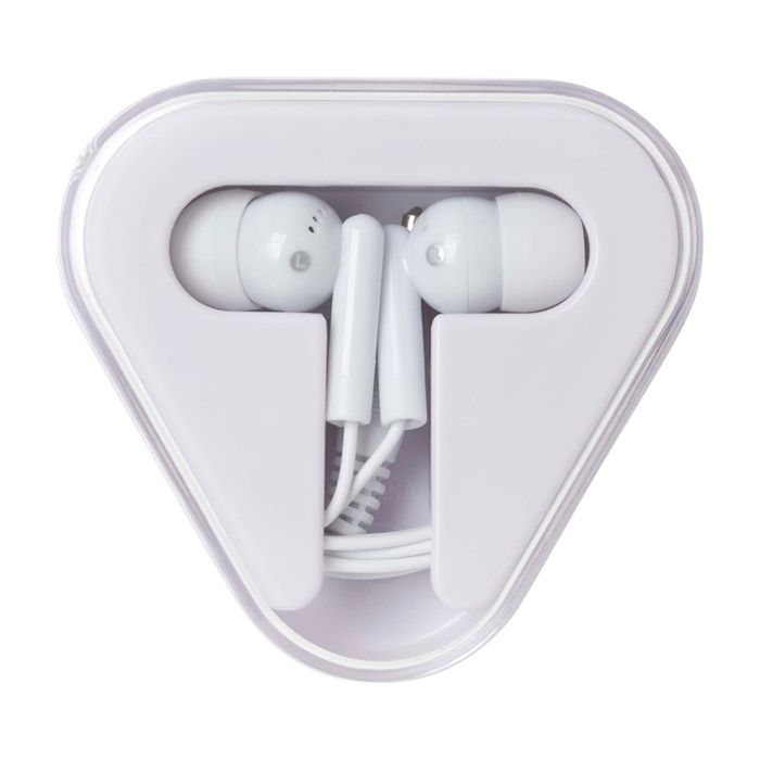 Écouteurs simples avec connecteur audio et étui triangulaire