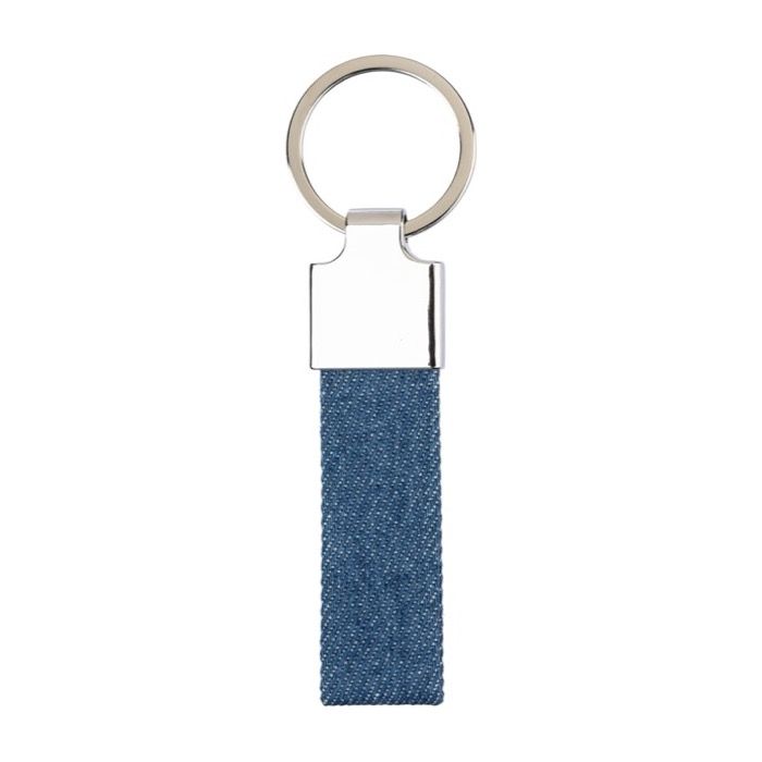 Porte-clés rectangulaire en zinc personnalisable avec tissu jean