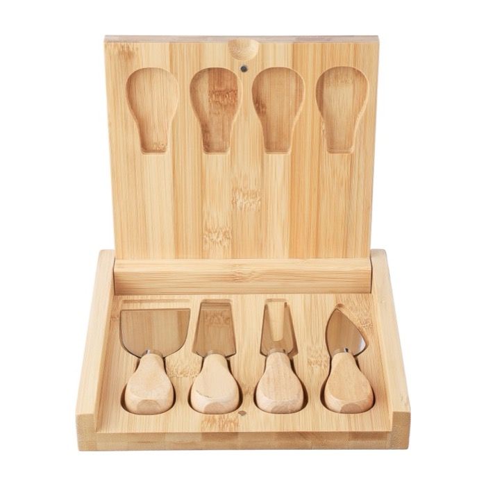 Set de 4 couverts à fromage en acier inoxydable avec manches en bois