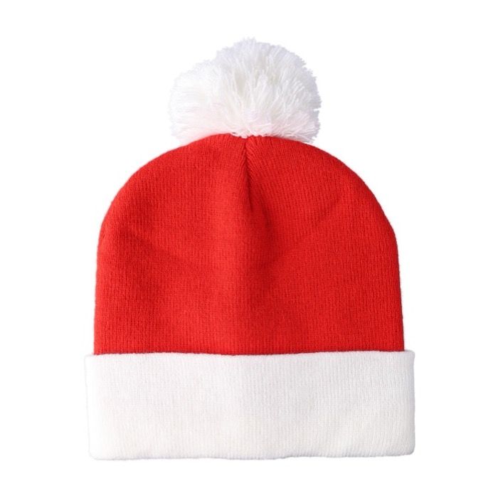 Bonnet de Père Noël en tricot acrylique avec pompon en polyester
