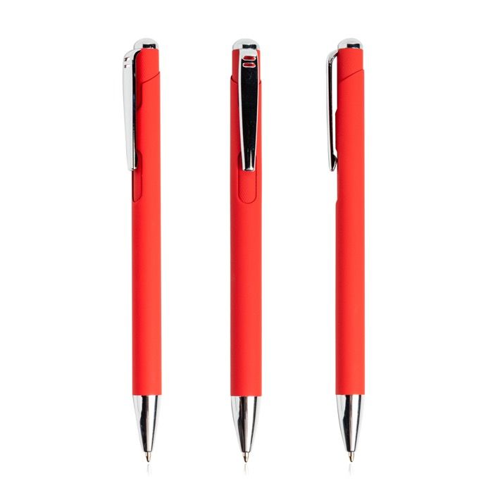 Stylo en aluminium rétractable avec détails argentés encre bleue